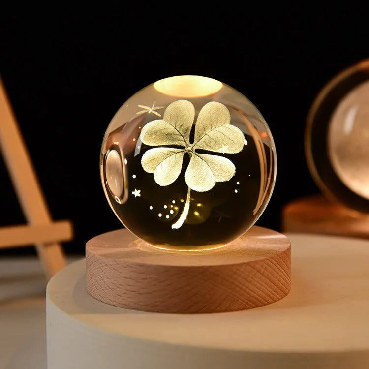 3D Galaxy Crystal Ball Night Light, LED Solar System with Wooden Base